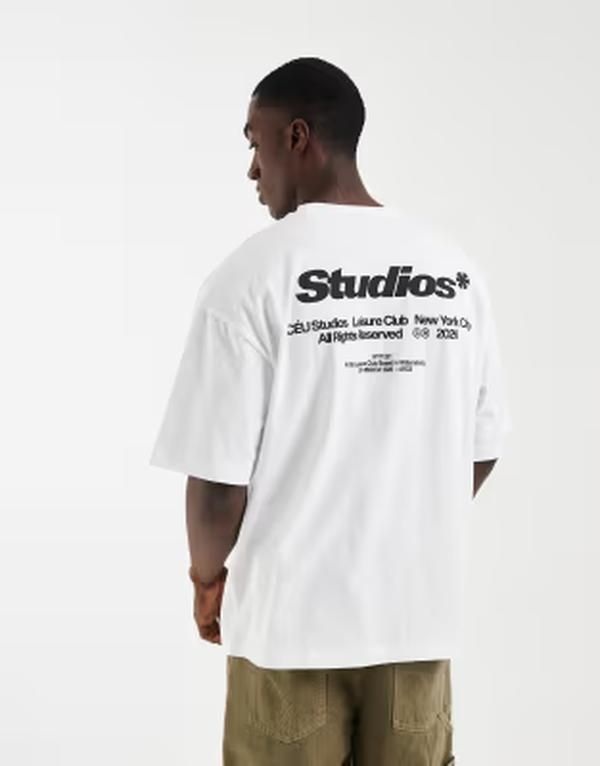 エイソス メンズ トップス Tシャツ グラフィック ASOS DESIGN oversized tshirt with text graphic WHITE ホワイト