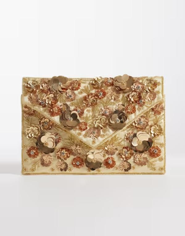 トゥルーデカデンス レディース バッグ サテン スパンコール True Decadence satin envelope clutch bag with sequin detail GOLD ゴールド