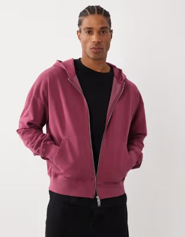 コットンオン メンズ アウター パーカー・スウェット Cotton zip up hoodie in crimson wash CRIMSON WASH クリムゾン