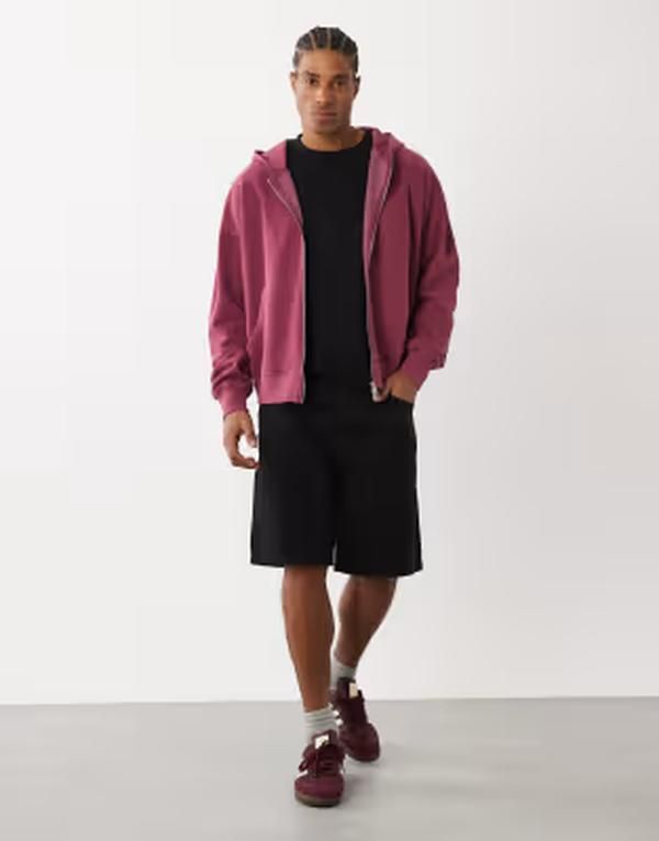コットンオン メンズ アウター パーカー・スウェット Cotton zip up hoodie in crimson wash CRIMSON WASH クリムゾン