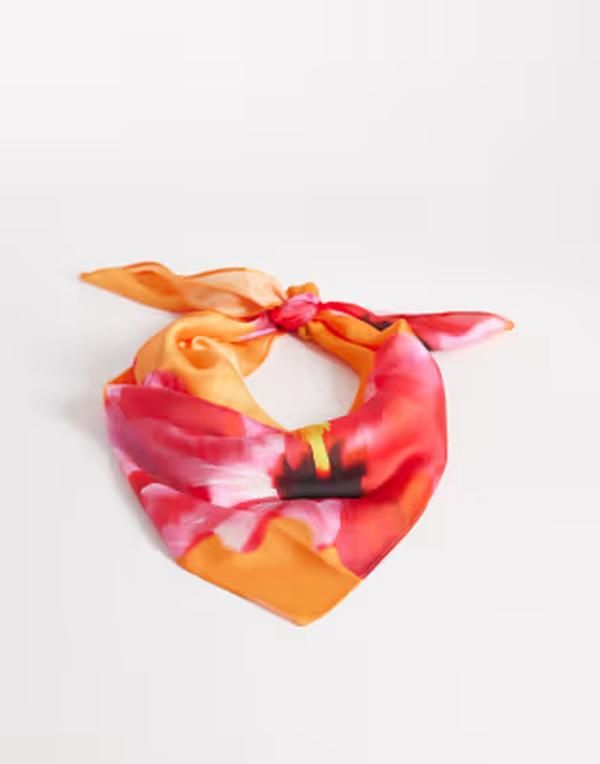 マイアクセサリーズ レディース マフラー・ストール・スカーフ サテン フラワー My Accessoriesatin bright large florals bandana orange PINK ピンク