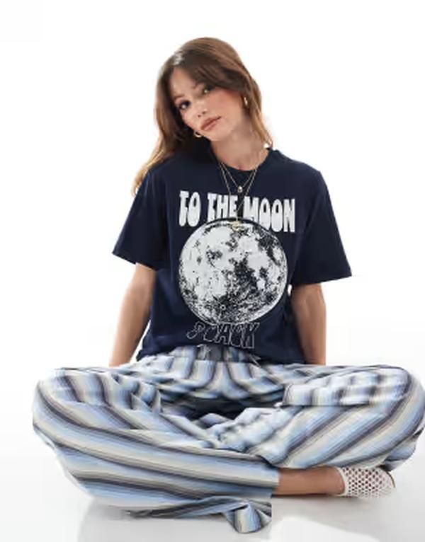 オンリー レディース トップス Tシャツ グラフィック ONLY moon graphic boyfriend fitshirt Navy ネイビー