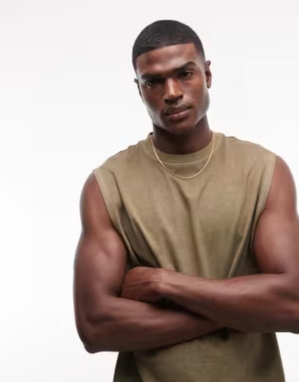 エイソス メンズ トップス ベスト ASOS DESIGN heavyweight oversized tank in washedusty olive オリーブ