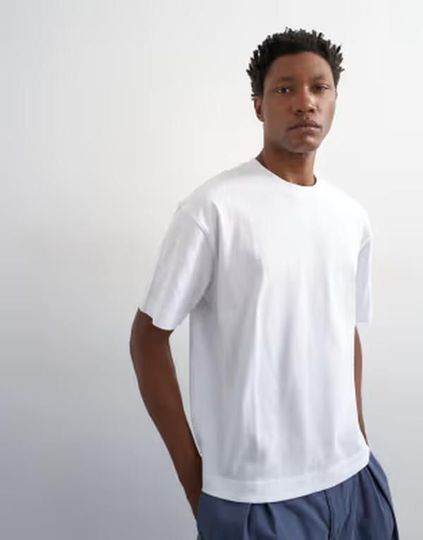 トップマン メンズ トップス Tシャツ リラックスフィット クロップド Topman relaxed fit cropped Tshirt WHITE ホワイト