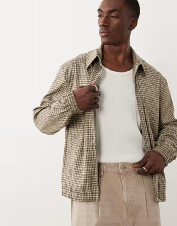 エイソス メンズ アウター ジャケット・ブルゾン ASOS DESIGN smart plaid harrington jacket BROWN ブラウン