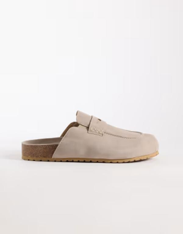 エイソス メンズ シューズ サンダル スエード ローファー ASOS DESIGN penny loafer mules in stone suede STONE ストーン