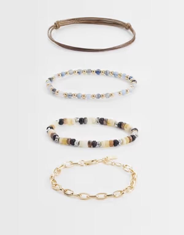 エイソス メンズ アクセサリー ブレスレット・バングル・アンクレット ASOS DESIGN 4 pack beaded rope and chain bracelets ineutral NEUTRAL