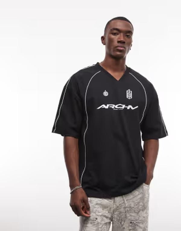 エイソス メンズ トップス Tシャツ グラフィック ASOS DESIGN oversized Tshirt with soccer graphic part of a set Black ブラック