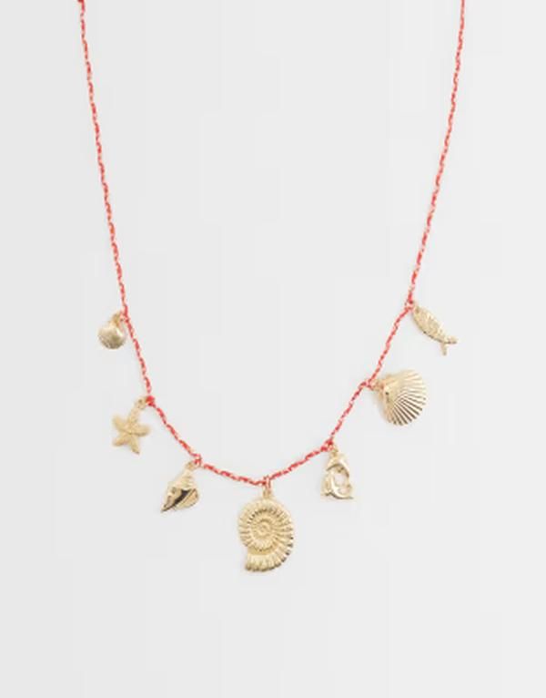 エイソス レディース アクセサリー ネックレス・チョーカー・ペンダントトップ レース ASOS DESIGN red corded necklace with sealife charms tone GOLD ゴールド