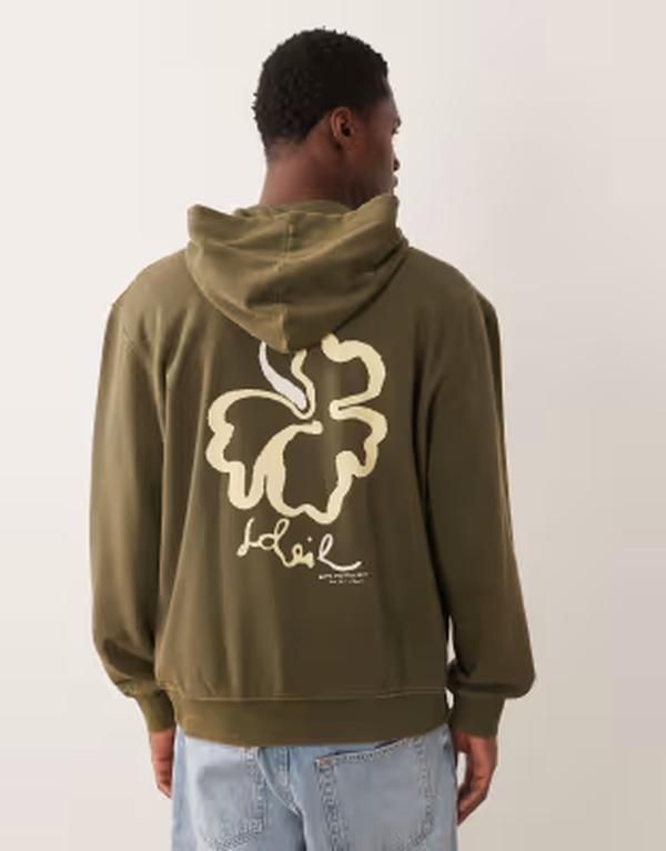 エイソス メンズ アウター パーカー・スウェット フラワー柄 プリント フラワー ASOS DESIGN relaxed hoodie with floral print in washed Olive night オリーブ