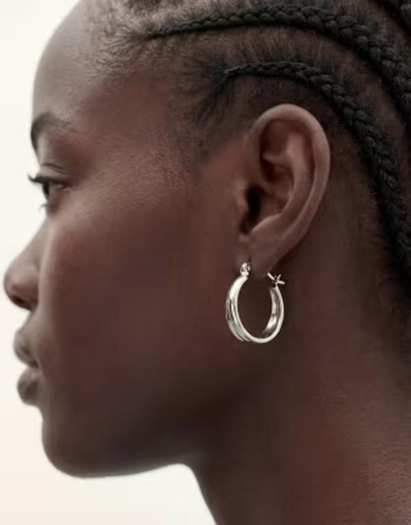 エイソス レディース アクセサリー ピアス・イヤリング ASOS DESIGN everyday hoop earrings with double loop design tone SILVER シルバー
