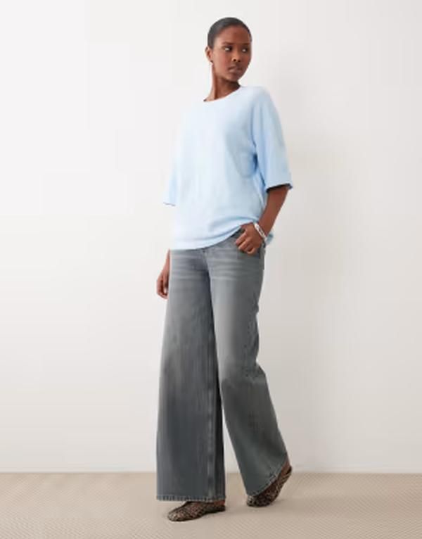 ヴィラ レディース トップス Tシャツ ニット VILA short sleeve boxy soft knitshirt in heathered light Nantucket breeze ブルー