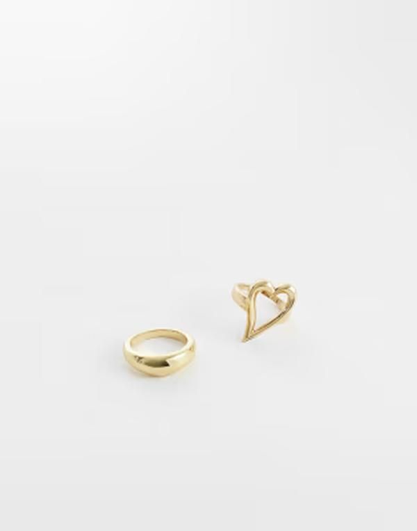 ピーシーズ レディース アクセサリー ピアス・イヤリング PIECES 2 pack star and chunky ring setone Gold St1heart ゴールド