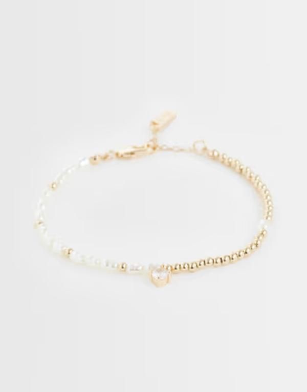 エイソス メンズ アクセサリー ブレスレット・バングル・アンクレット ASOS DESIGN faux pearl and bead bracelet GOLD ゴールド