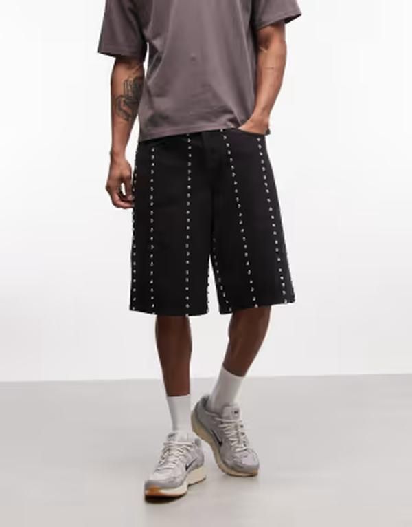 リキュールアンドポーカー メンズ ボトムス ハーフパンツ・ショーツ デニム Liquor N Poker denim jorts with total studetailing Black ブラック