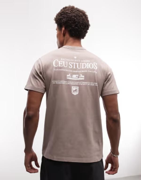 エイソス メンズ トップス Tシャツ グラフィック ASOS DESIGN heavyweight henley tshirt with text graphic wash Cinder ブラウン