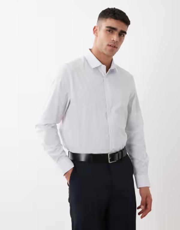 エイソス メンズ トップス シャツ レギュラーフィット ASOS DESIGN regular fit striped shirt in light Blue Stripe ブルー