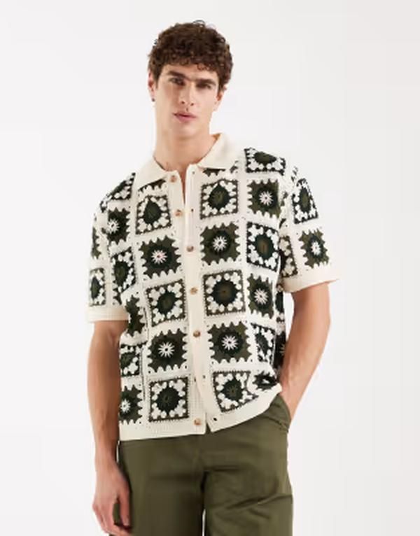 レディファインド レブル メンズ トップス シャツ Redefined Rebel Fabian boxy fit short sleeve crochet shirt multi マルチカラー