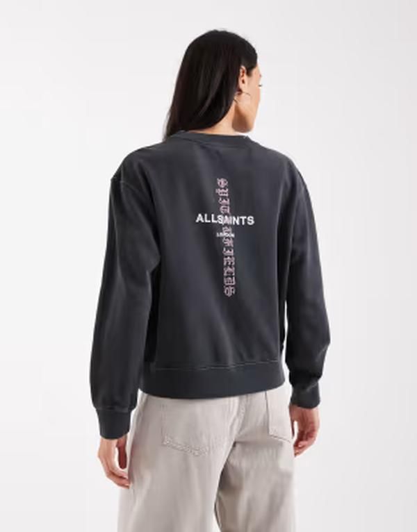 オールセインツ レディース アウター パーカー・スウェット シャツ クロップド AllSaints Knox cropped sweatshirt in washed BLACK ブラック