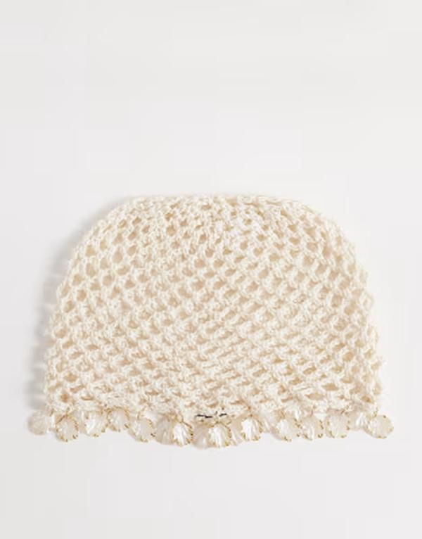 サウスビーチ レディース アクセサリー 帽子 キャップ South Beach crochet festival cap with shell embellishment in cream NEUTRAL クリーム