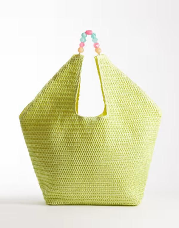 サウスビーチ レディース バッグ キャップ ケープ South Beach oversized landscape shoulder tote bag with resin bead handle in lime GREEN グリーン