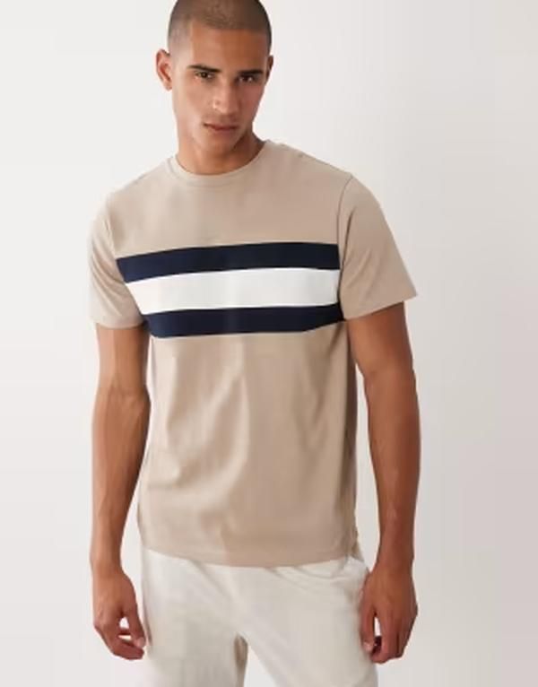 エイソス メンズ トップス Tシャツ レギュラーフィット コントラスト ASOS DESIGN heavyweight regular fitshirt with contrast panels Cobblestone ベージュ 7,336円
