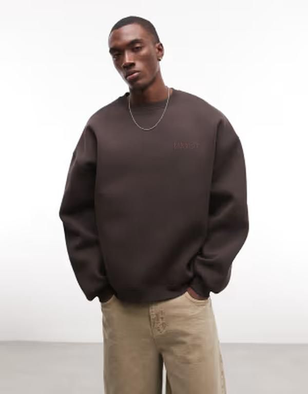 エイソス メンズ アウター パーカー・スウェット シャツ スキューバ ASOS DESIGN extreme oversized sweatshirt with tonal embroidery in scubastyle fabrichocolate tor
