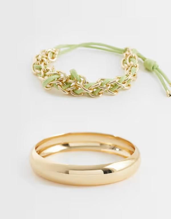 エイソス レディース アクセサリー ブレスレット・バングル・アンクレット ASOS DESIGN pack of two bracelets rope detailed and bangle tone GOLD ゴールド