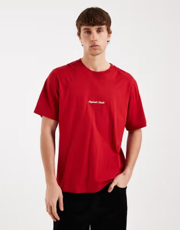 ジャック アンド ジョーンズ メンズ トップス Tシャツ ロゴ Jack Jones originals front logo Tshirt Samba レッド