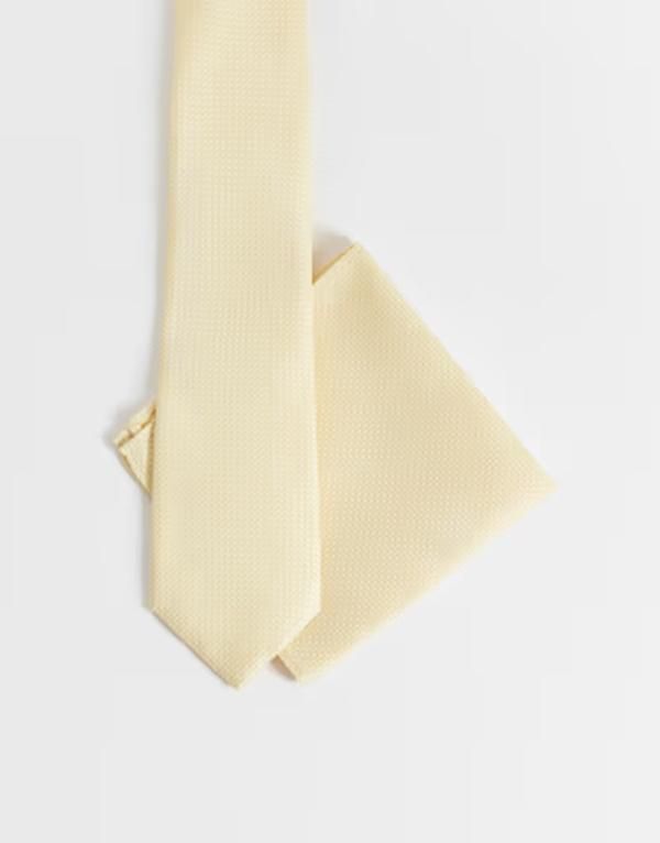 エイソス メンズ アクセサリー ネクタイ ASOS DESIGN textured necktie and pocket square in yellow イエロー