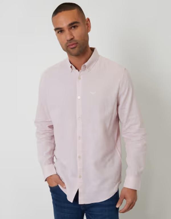 スリードベア メンズ トップス シャツ リネン Threadbare long sleeve linen mix shirt in pale PINK ピンク