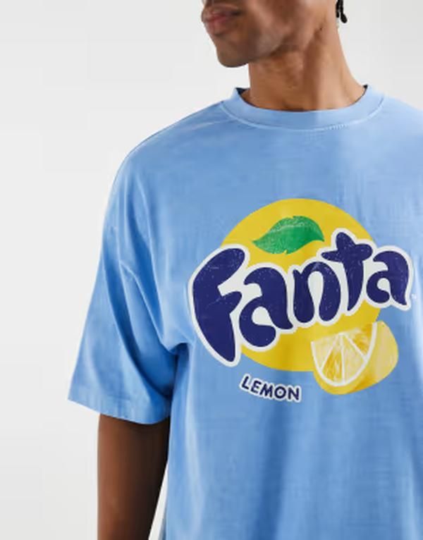 エイソス メンズ トップス Tシャツ ASOS DESIGN oversized tee with Fanta Lemon Blue ブルー