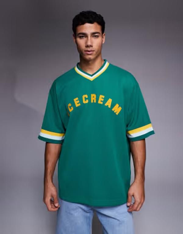 アイスクリーム メンズ トップス Tシャツ Vネック ジャージー ロゴ ICECREAM logo vneck sports jersey GREEN グリーン
