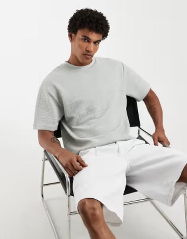 エイソス メンズ トップス Tシャツ ASOS DESIGN heavyweight relaxed Tshirt in light green texture Pigeon グリーン 10,485円