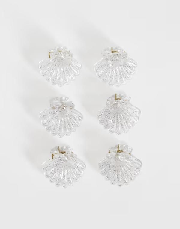 デザインビーロンドン レディース アクセサリー ミニ DesignB London mini shell claw clips in clear glitter CLEAR