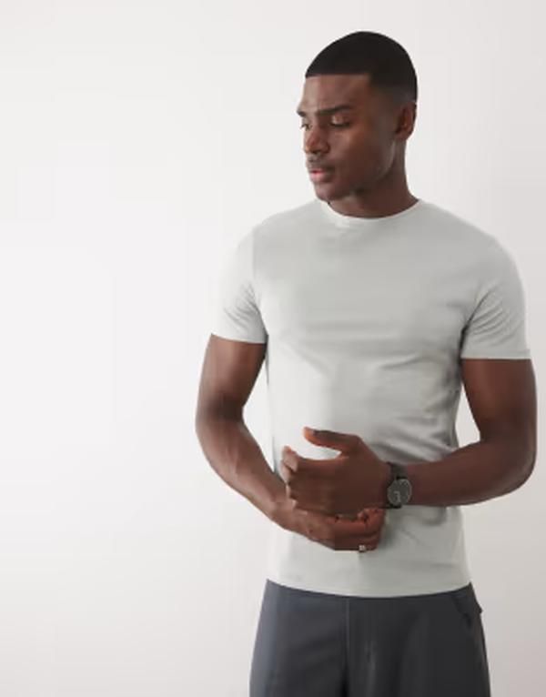 エイソス メンズ トップス Tシャツ スリムフィット コットン ASOS DESIGN Premium SUPIMA cotton slim fitshirt in light Pigeon グリーン