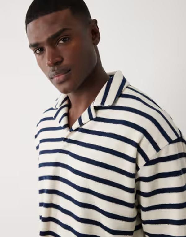 エイソス メンズ トップス Tシャツ ポロシャツ パイル ASOS DESIGN heavyweight oversized polo striped terrycloth part of a set Navy stripe ネイビー