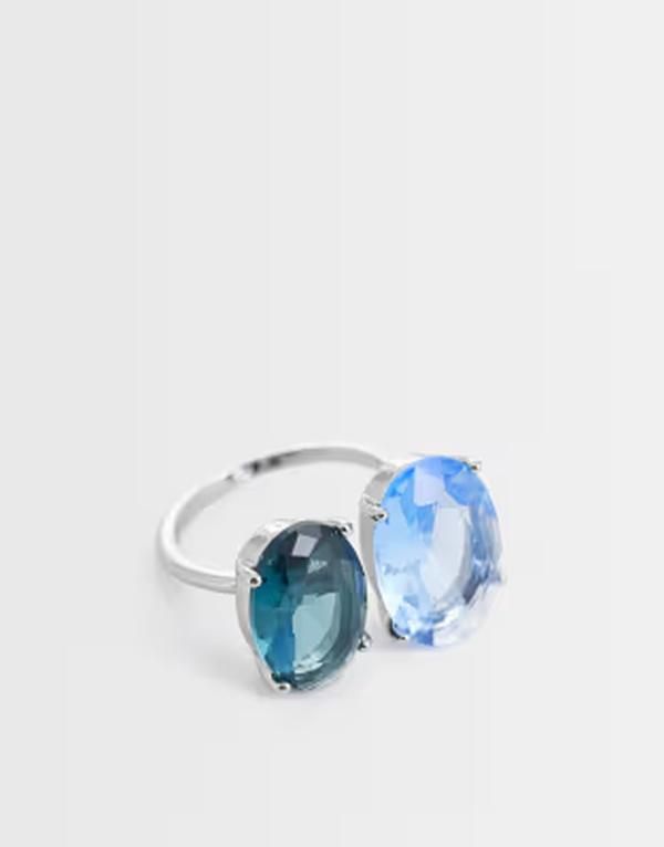 エイソス レディース アクセサリー リング ASOS DESIGN ring with blue double faux stone setting tone SILVER シルバー