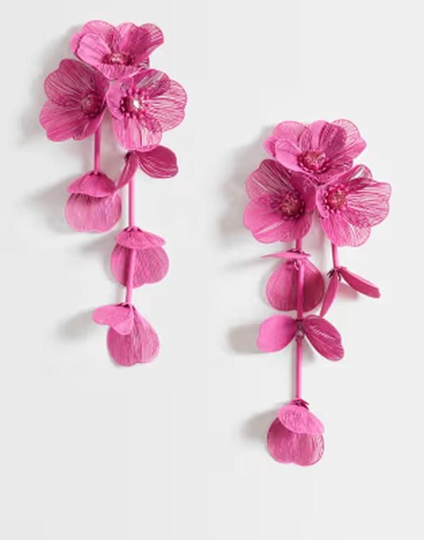 エイソス レディース アクセサリー ピアス・イヤリング フラワー柄 フラワー ASOS DESIGN drop earrings with 3D floral design in bright pink ピンク