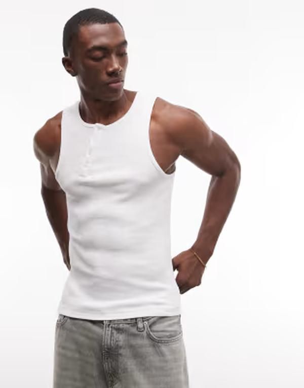コルージョン メンズ トップス ベスト アシンメトリー リブ COLLUSION ribbed asymmetric henley tank WHITE ホワイト