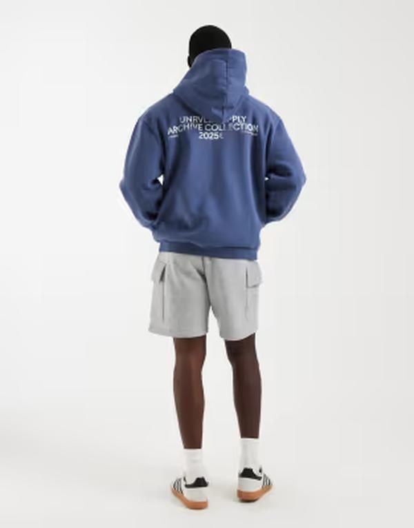 エイソス メンズ アウター パーカー・スウェット プリント ASOS DESIGN oversized washoodie with pigment print Vintage indigo インディゴ