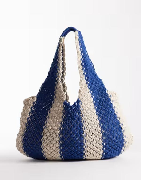 アクセサライズ レディース バッグ Accessorize nautical striped macram shoulder bag and MID BLUE ブルー