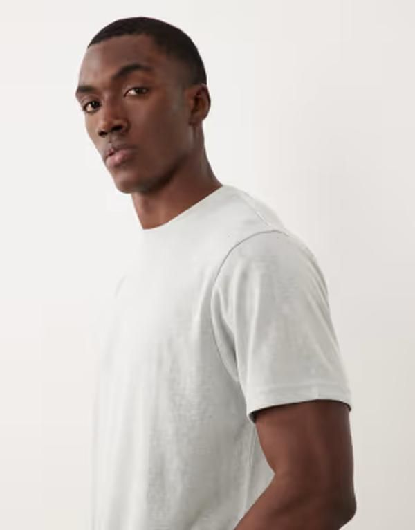 エイソス メンズ トップス Tシャツ レギュラーフィット リネン ASOS DESIGN regular fit linen look Tshirt in light Pigeon グリーン