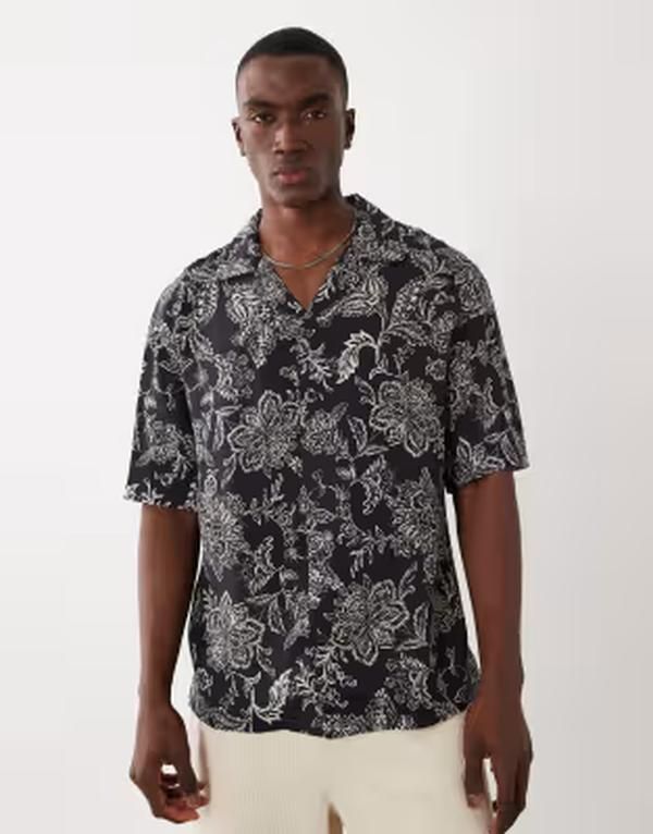 マンゴ メンズ トップス シャツ プリント Mango retro paisly print shirt part of a set Black ブラック