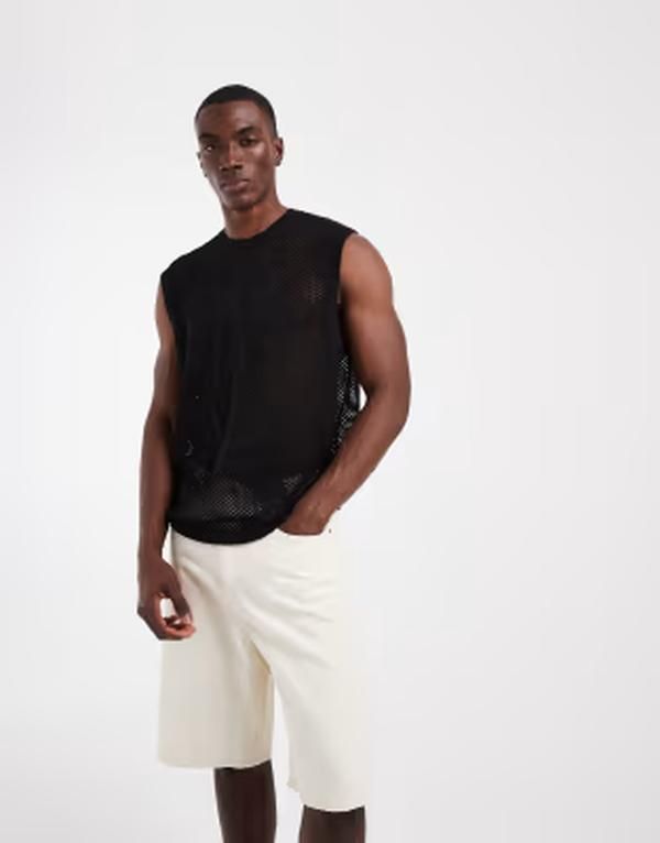 エイソス メンズ トップス ベスト フラワー柄 ニット フラワー ASOS DESIGN knit relaxed tank top with floral pattern Black ブラック