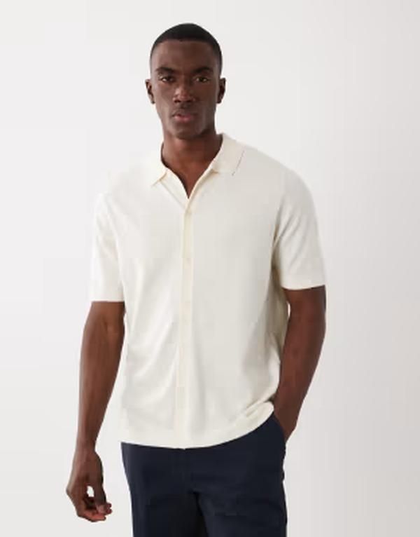 スリードベア メンズ トップス ポロシャツ リラックスフィット ニット Threadbarelaxed fit knit short sleeve shirt in ecru エクリュ 9,436円