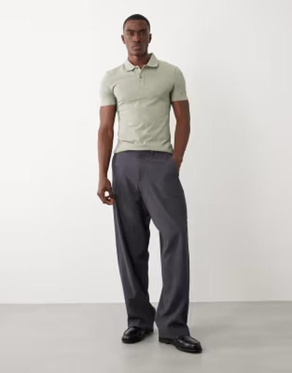 エイソス メンズ トップス ポロシャツ ASOS DESIGN Essentials muscle fit polo shirt in light DRIED SAGE セージ