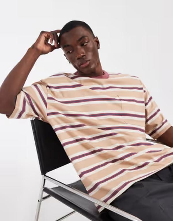 エイソス メンズ トップス Tシャツ ASOS DESIGN oversized Tshirt in orange stripe Orange stripe オレンジ