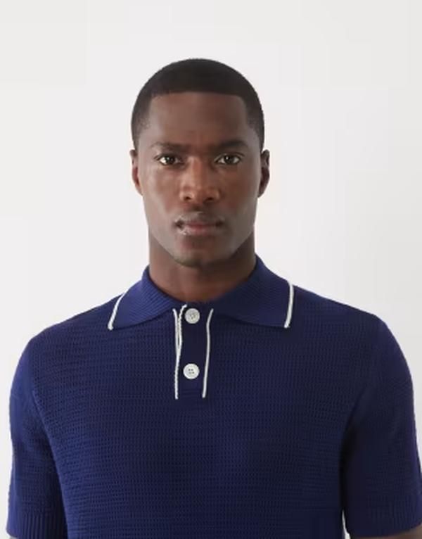 セレクティッド メンズ トップス ポロシャツ コントラスト ニット Selected knit polo with contrast collar in dark OCEAN CAVERN ブルー
