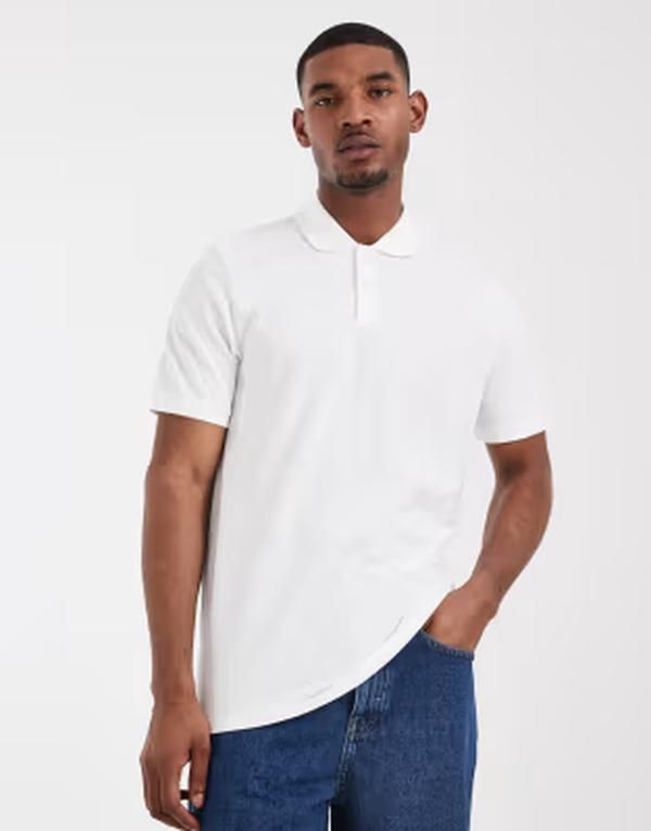 エイソス メンズ トップス ポロシャツ レギュラーフィット ASOS DESIGN Essentials regular fit polo pique WHITE ホワイト